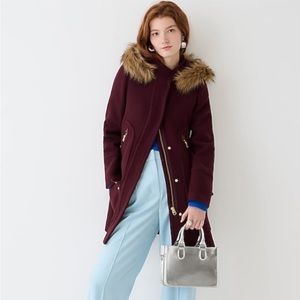 J. Crew Purple and Red Puffer Jacket with Faux Fur Trim